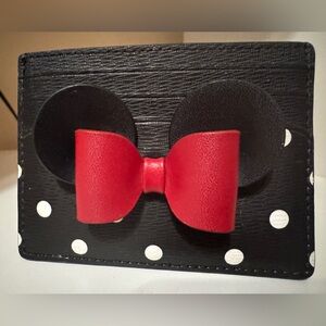 Kate Spade Minnie Mouse Black and White Polka Dot Card Holder with Red Bow
